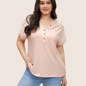 BloomChic Plus Size Cotton Solid Notched Dolman Sleeve T-shirt